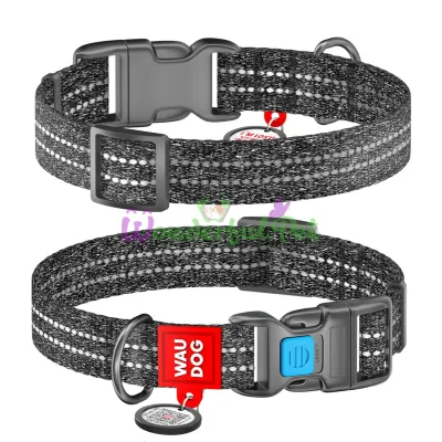Ошейник WAUDOG Re-cotton c QR паспортом, пластиковая пряжка 15 мм 23-35 см Восстановленный хлопок Серый