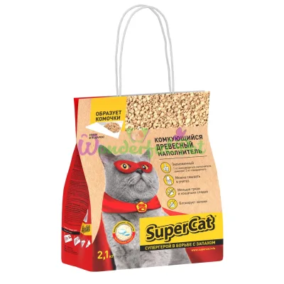 Наполнитель SuperCat Комкующийся, древесный, 2,1 кг