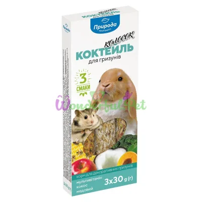 Ласощі для гризунів Природа Коктейль Колосок 90 г 3 шт (мультивітамін, кокос, мед)