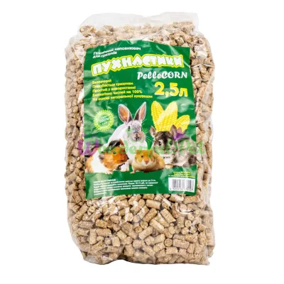 Кукурудзяний пелетований наповнювач Пухнастики Pellecorn 2,5 л, 5 шт