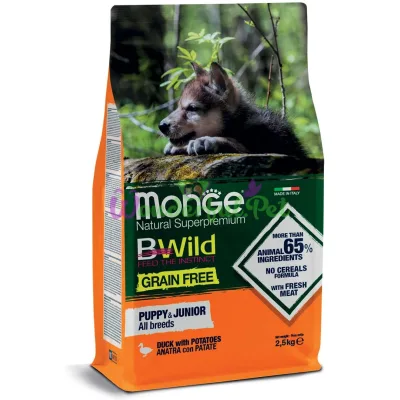 Сухой корм MONGE DOG BWILD GF Puppy Junior Duck Potato 2.5 кг