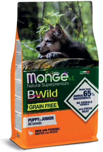 MONGE DOG BWILD GF Puppy Junior Duck Potato 15 kg