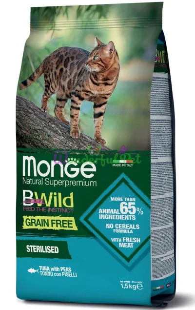 MONGE CAT BWILD GRAIN FREE Sterilized Tuna Dry Food 1.5 kg