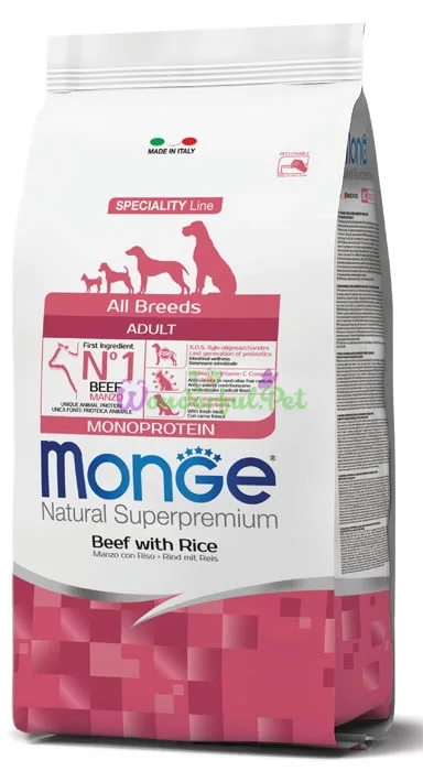 MONGE DOG All Breeds Adult Beef Rice 15 kg Dry Dog Food
