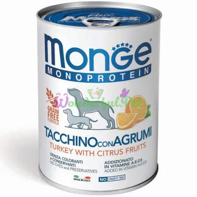 Вологий корм MONGE DOG FRUIT MONOPROTEIN Turkey Orange 400 г