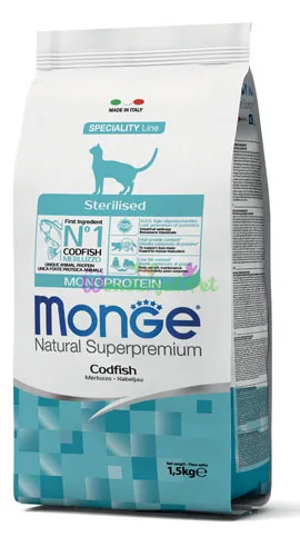 MONGE CAT Sterilized Cod Fish Dry Food 1.5 kg