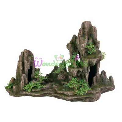 Декорация для аквариума Скала с пещерой и раст. 45x22x28 см