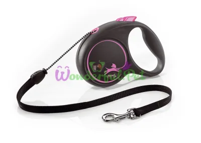 Рулетка FLEXI BLACK DESIGN M 5 м рожевий шнур