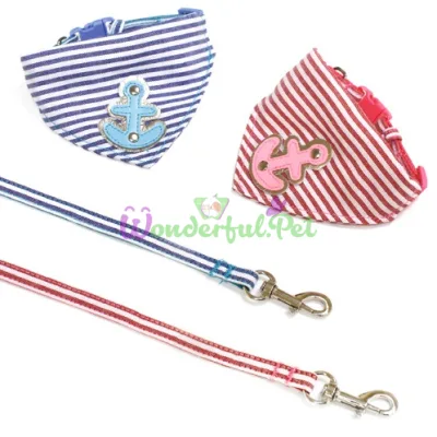 Набор ошейник + поводок BANDANA SAILOR, с банданою, голубой, нейлон, 20-30х0,8см 0,8х120см