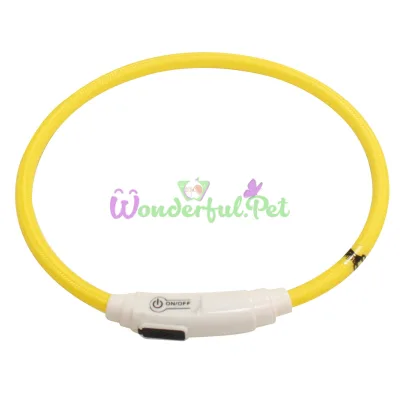 Ошейник светящийся, LED, USB, силикон, желтый, 70 см
