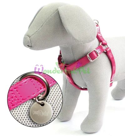 GLOSSY Harness (Patent Faux Leather + Nylon), Pink 36-60x1.5 cm