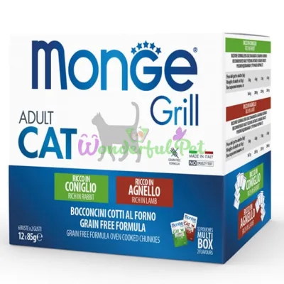 MONGE CAT GRILL MIX Lamb Rabbit Wet Food 12 x 85 g