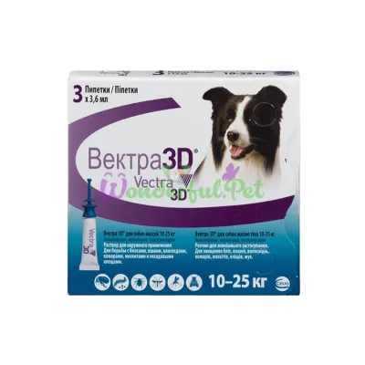 Капли Ceva Vectra 3D 10-25 кг 3.6 мл упаковка