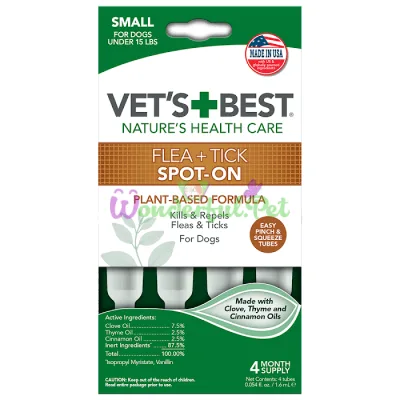 VET`S BEST Flea Tick Drops Small 4 туби для собак вагою до 7 кг