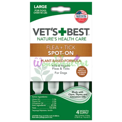 VET`S BEST Flea Tick Drops Large 4 туби для собак вагою от 18кг