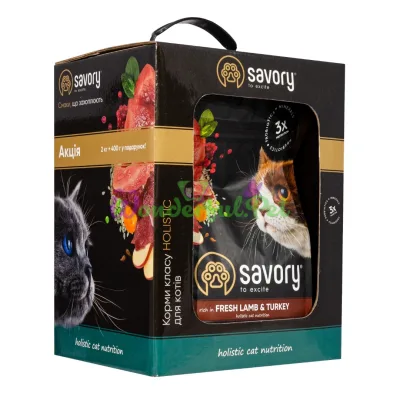 Сухой корм Savory Adult Cat Sensitive Digestion Fresh Lamb Turkey 2 кг + 400 г