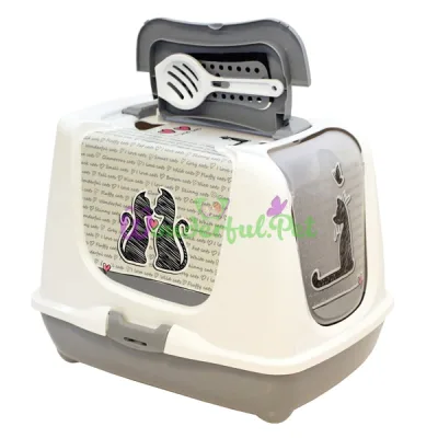 Закрытый туалет для кошек c угольным фильтром и лопаткой Moderna Trendy Cat Cats in Love МОДЕРНА ВЛЮБЛЕННЫЕ КОТЫ светло-серый 50х39х37 см