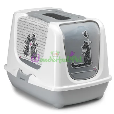 Закрытый туалет для кошек c угольным фильтром и лопаткой Moderna Trendy Cat Cats in Love МОДЕРНА ВЛЮБЛЕННЫЕ КОТЫ светло-серый 57.4x44.8x42.7 см