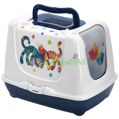 Закрытый туалет для кошек c угольным фильтром и лопаткой Moderna Trendy Cat Friends Forever МОДЕРНА ДРУЗЬЯ НАВЕКИ черничный 50х39х37 см