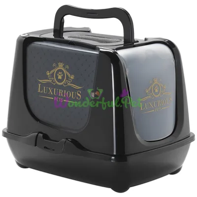Закрытый туалет для кошек c угольным фильтром и лопаткой Moderna Trendy Cat Luxurious МОДЕРНА ЛАКШЕРИЗ черный 50х39.1х38.9 см