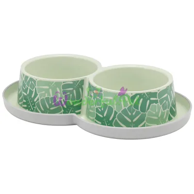 Миска для кошек двойная Moderna Double Trendy Dinner Eden МОДЕРНА ЭДЕМ 2х350 мл светло-зелёный d-10 см