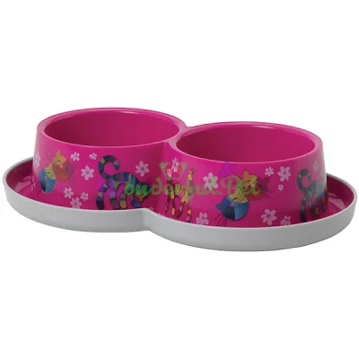 Миска для кошек двойная Moderna Double Trendy Dinner Friends Forever МОДЕРНА ДРУЗЬЯ НАВЕКИ 2х350 мл розовый d-10 см
