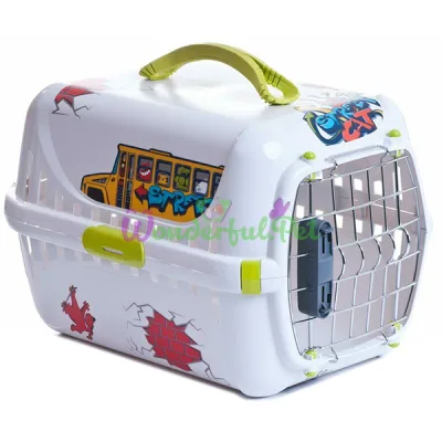Переноска для домашних животных Moderna Trendy Runner Graffiti Street МОДЕРНА ГРАФИТИ металлическая дверца с замком 50х32х34.5 см ярко-зеленый
