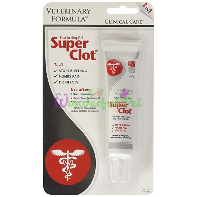 Veterinary Formula Clinical Care Super Clot ВЕТЕРИНАРНАЯ ФОРМУЛА СУПЕР КЛОТ кровоостанавливающий, обезболивающий, дезинфицирующий гель для обработки ран , 0.028 кг.
