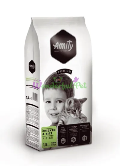 АКЦІЯ! Корм для котів AMITY Kitten, повсякденний для кошенят, з куркою і рисом, 10KG + 1,5KG FREE