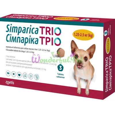 Таблетки Zoetis Simparica TRIO Dog 1.25-2.5 кг упаковка