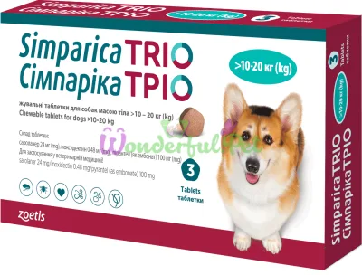 Таблетки Zoetis Simparica TRIO Dog 10-20 кг упаковка