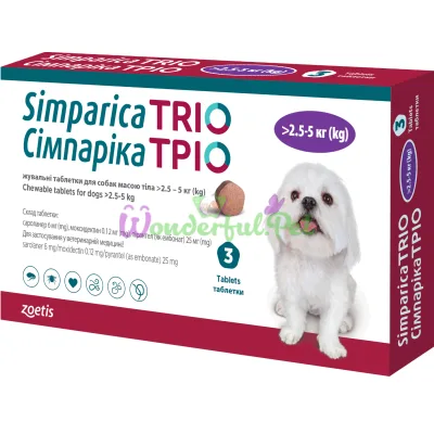 Π’Π°Π±Π»Π΅ΡΠΊΠΈ Zoetis Simparica TRIO Dog 2.5-5 ΠΊΠ³ ΡΠΏΠ°ΠΊΠΎΠ²ΠΊΠ°