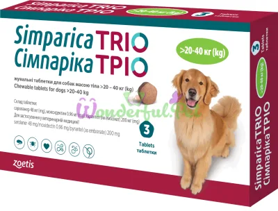 Таблетки Zoetis Simparica TRIO Dog 20-40 кг упаковка