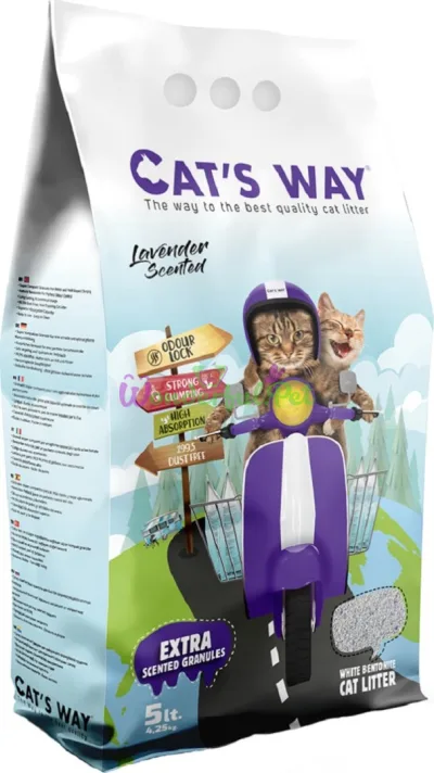 Бентонітовий наповнювач CAT'S WAY лаванда, фіолетові гранули, 5 л