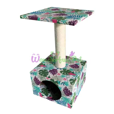 Когтеточка CROCI столбик на подставке-домик (тропик) 30х30х55 см