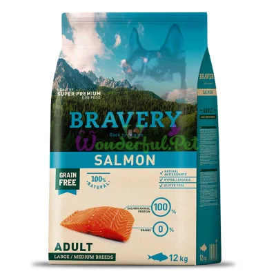 BRAVERY Salmon Large Medium Adult,сухий корм для дор.собак cередних и крупных пород,с лососем 12kg (315)