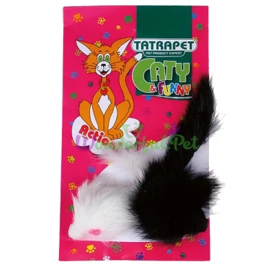 Игрушка для кошек Caty funny, плюшевые мышки 6 см 2 шт (белая чёрная) (16 шт. уп.)