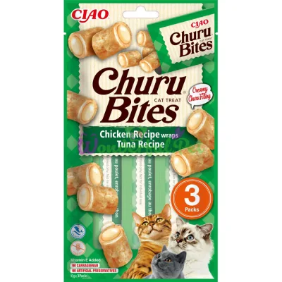 Ласощі INABA Churu Bites для котів, курка тунець 3x10 г