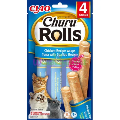Ласощі INABA Churu Rolls для котів, курка тунець морський гребінець 4x10 г