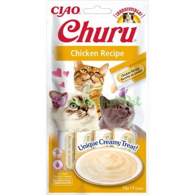 Ласощі INABA Churu для котів, вершковий мус у стіках, з куркою 4х14 г (12 шт./уп.) (48 шт./ящ.)