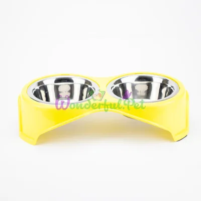 Agility Double Metal Bowl, Yellow, Removable Cups, 2x700 ml, 38.5x21x9 cm, M