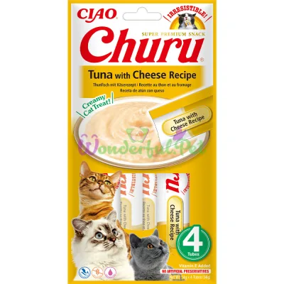 INABA Churu Cat Treat, Creamy Mousse Sticks, Tuna with Cheese 4x14 g (12 pcs/pack) (48 pcs/box)