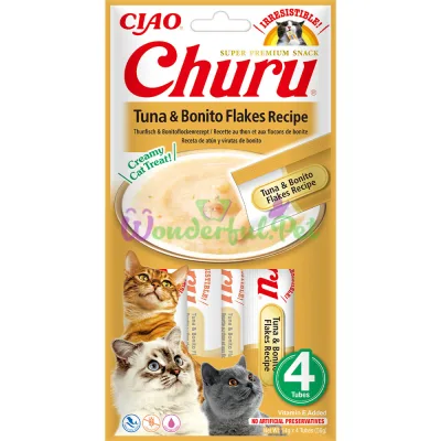 INABA Churu Cat Treat, Creamy Mousse Sticks, Tuna with Bonito Flakes 4x14 g (12 pcs/pack) (48 pcs/box)