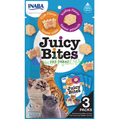 INABA Juicy Bites Cat Snacks, Scallop & Crab 3×11.3 g