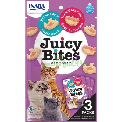 Ласощі INABA Juicy Bites для котів, соковиті снеки зі смаком креветок та морепродуктів 3×11,3 г