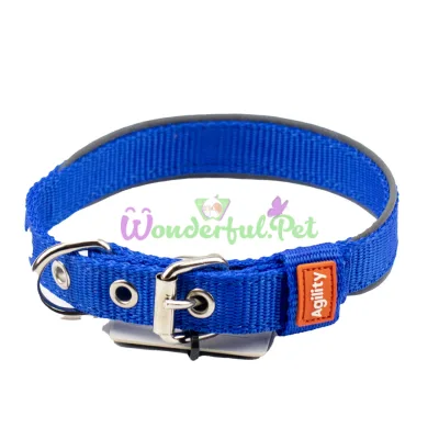 Agility Nylon Collar with Reflective Trim, Double 20mm 300-380mm (Blue)