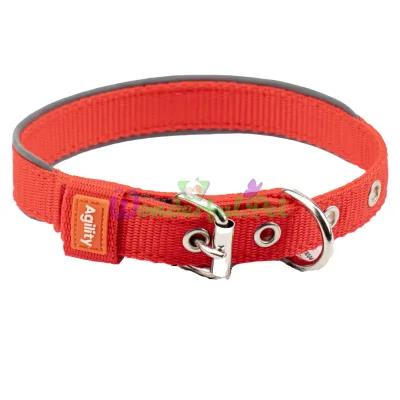 Agility Nylon Collar with Reflective Trim, Double 20mm 300-380mm (Red)