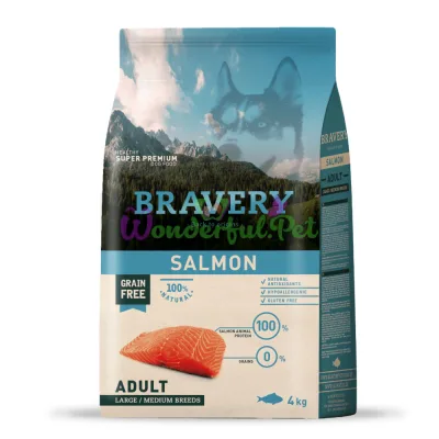 BRAVERY Salmon Large Medium Adult, dry food for dogs of medium and large breeds, with salmon 4kg