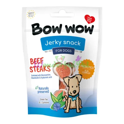Ласощі для собак Bow wow 80 г, снеки з яловичини у вигляді стейків