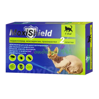 Капли MoxiShield для кошек протипаразит. 1-4 кг 0,4 мл,2 пип уп (имидаклоприд,моксидектин,празиквантел) 4 тиж. (10шт уп)